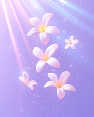 Pink Plumeria Flowers on Sparkling Purple Background