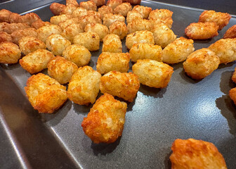 Tater Tots On A Non-Stick Tray Golden Brown