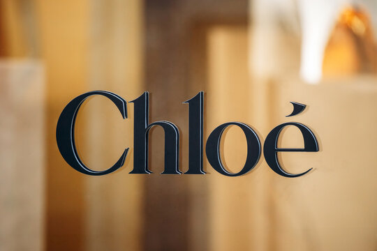 Milan, Italy - August 20, 2024: The Chlo&eacute; sign on the door of the store on Via della Spiga in Milan
