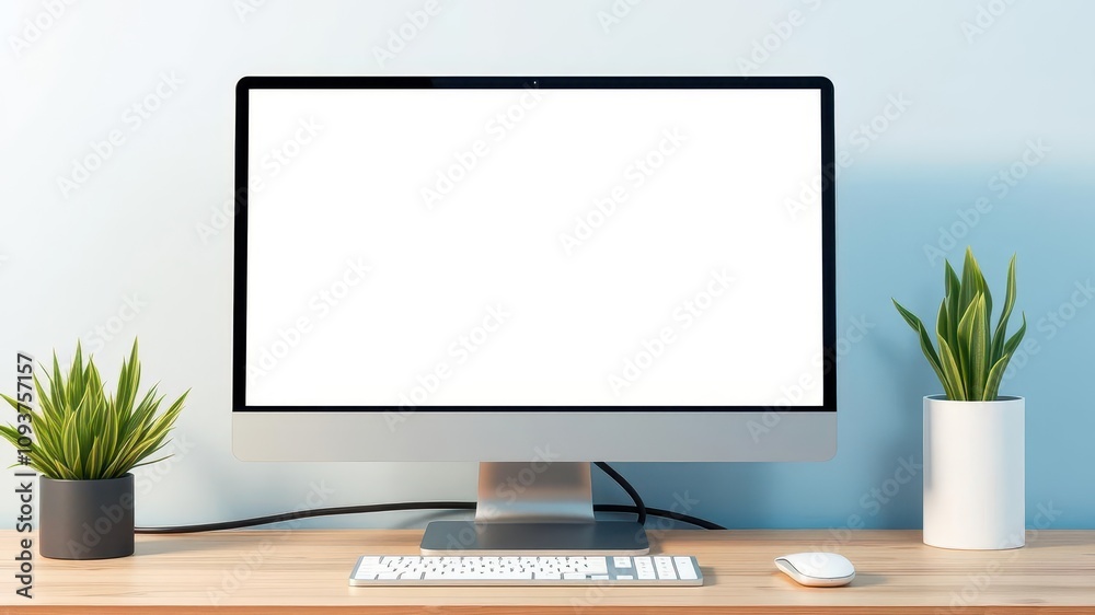 Wall mural desktop vector mockup with blank screen for adding custom designs or branding, empty, desktop, brand