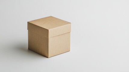 Fototapeta premium A small, textured kraft paper box, with detailed grain and clean folds, sitting on a plain white surface