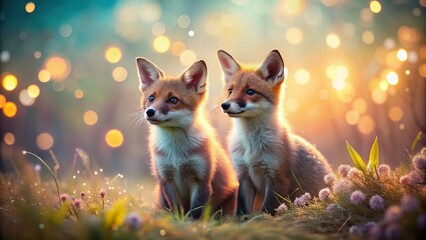 Fototapeta premium Adorable Silhouette of Foxes Against a Charming Background Perfect for Whimsical Decor and Nature-Themed Projects