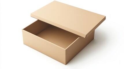 A square cardboard box with soft matte texture and a partially open lid, centered on a white background 