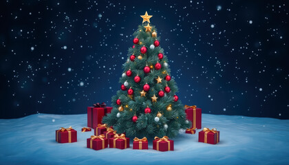 Obraz premium Majestic Christmas Tree in Snowy Winter Wonderland
