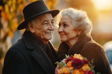 Senior couple celebrating their renewal vows, anniversary