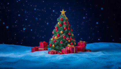 Obraz premium Majestic Christmas Tree in Snowy Winter Wonderland