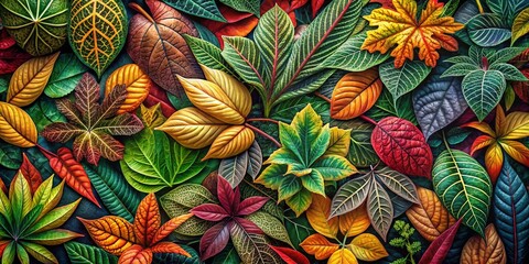 Aerial Photography of an Abstract Foliage Pattern Featuring Hand-drawn Leaves and Organic Shapes, Perfect for Natural and Artistic Backgrounds