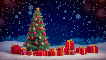 Obraz premium Majestic Christmas Tree in Snowy Winter Wonderland
