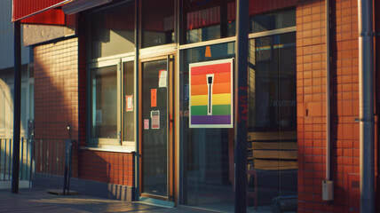 LGBTQ+ Youth Center Sign: A welcoming, colorful sign outside an LGBTQ+ youth center, promoting inclusivity and support for young people.