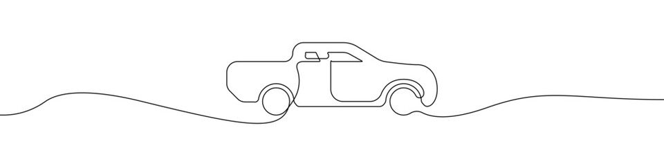 Pickup icon line continuous drawing vector. One line Pickup icon vector background. Car icon. Continuous outline of a Car.