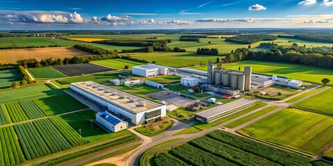 Aerial View of Advanced Grain Research Facilities Focusing on Genetic Modification Techniques in Agriculture, Showcasing Biotechnology Innovations in Crop Development and Sustainability