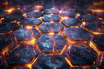 Modern Abstract Art with Orange Hexagonal Patterns