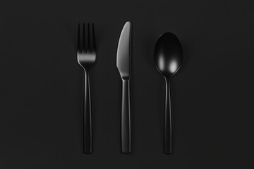 Set of fork, knife, and spoon silhouettes for menus or logos.