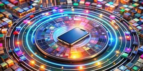 Aerial View of a Mobile Phone Line Symbol on a Circular Background for Technology and Communication Themes in Modern Design