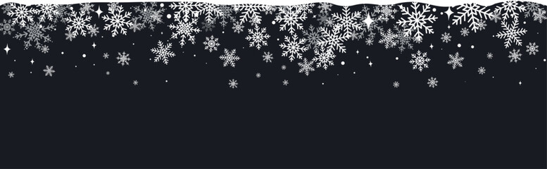 Abstract Christmas top snowflake seamless border black background