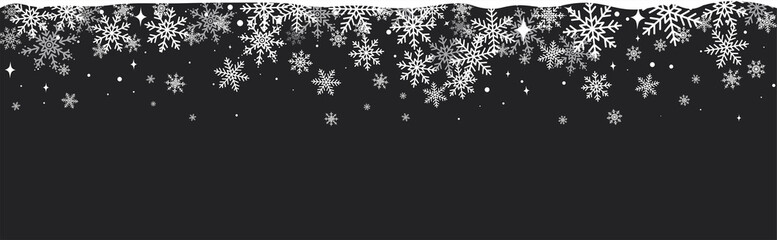 Abstract Christmas top snowflake seamless border black background
