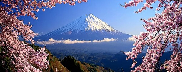 Majestic Mount Fuji Spring Landscape with Cherry Blossoms