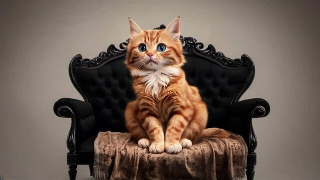A cute cat modeling in a photo studio.