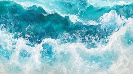 Fototapeta premium An aerial view of ocean waves gently rippling, with hues of turquoise and white foam blending seamlessly for a tranquil and refreshing feel.