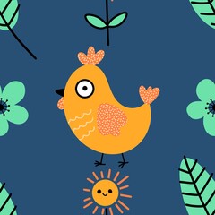 Easter chicken seamless birds pattern for wrapping paper and fabrics