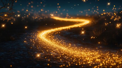 Naklejka premium Winding luminous path with golden sparkles
