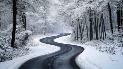 Obraz premium Winding road winter landscape snowy forest