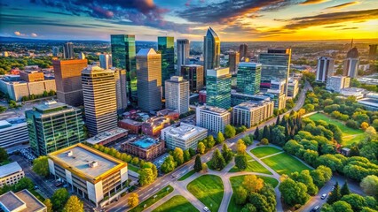 Fototapeta premium Aerial View of Business Growth and Progress with Expanding Cityscape and Modern Office Buildings, Symbolizing Success in Corporate Development and Innovation