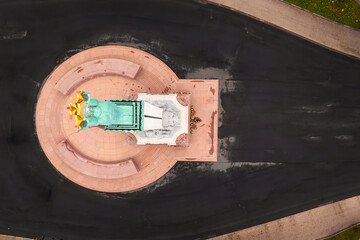 Aerial View of Freedom Monument and Plaza in Riga, Latvia