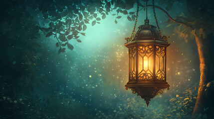 Mystical ornate lantern in glowing enchanting atmosphere. Mystic Lantern Glow. Illustration