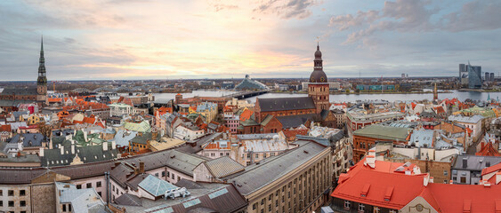 Aerial View of Riga's Historic Architecture and Daugava River