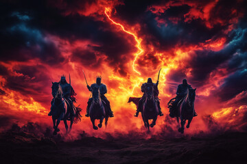 Fototapeta premium Four Horsemen of Apocalypse in Fire