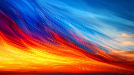 Obraz premium Vibrant abstract sunset with swirling colors of red, orange, yellow, blue, and purple.