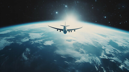 Airplane Flying Over Earth.4k image