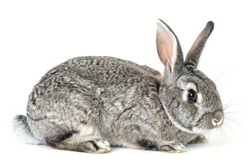 Fototapeta premium A single gray bunny against a white backdrop