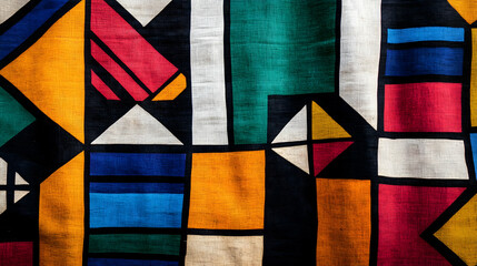Colorful geometric Ndebele art pattern on South African textile fabric.4k image