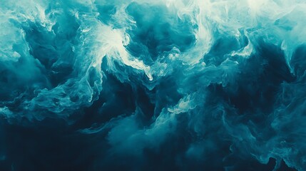 Abstract teal and white swirling cloudscape.
