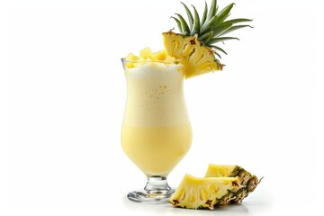 Pina colada cocktail with pineapple coconut cream and rum isolated on white background