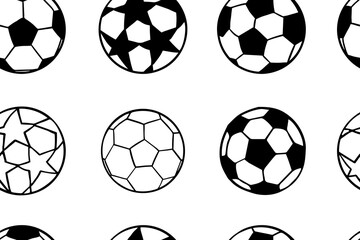 Seamless pattern of football in doodle style. Soccer ball. Sports equipment. Collection of design elements. Great for banners, sites, posters. Vector illustration EPS10.  Hand drawn