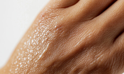 Fototapeta premium Human hand's skin with pores in high magnification detail. Extreme closeup. 