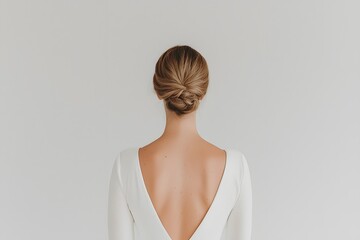 Obraz premium Bride from Behind in a Long Backless Satin Dress – Elegant Bridal Look, Sophisticated Wedding Style, and Timeless Beauty