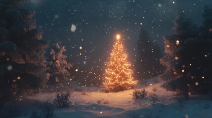 Fototapeta premium Christmas tree in snowy landscape