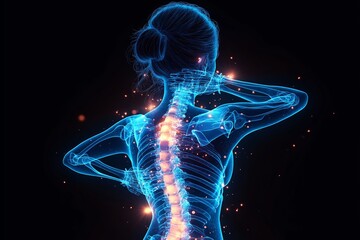 Visualizing spinal health through advanced technology, this image highlights human anatomy and the importance of wellness practices for medical and educational purposes