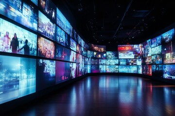 Immersive digital screen display in a modern exhibition space