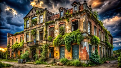 Fototapeta premium Architectural Photography of a Deteriorating Building with a Sense of Disappointment, Capturing the Mood of Abandonment and Neglect in Urban Environments
