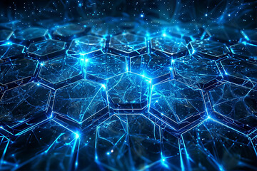 Abstract  Background Hexagons with Glowing Blue Lights