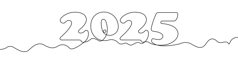 New Year icon line continuous drawing vector. One line New Year 2025 icon vector background. New Year icon. Continuous outline of a New Year.