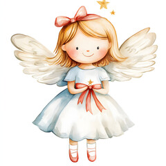 Fototapeta premium Illustration cute baby Christmas angel with wings 