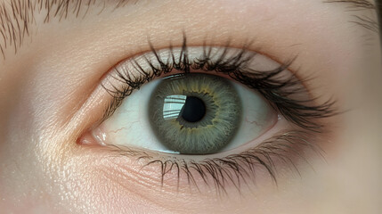 Obraz premium A deep green eye with a subtle ring of brown around the pupil.