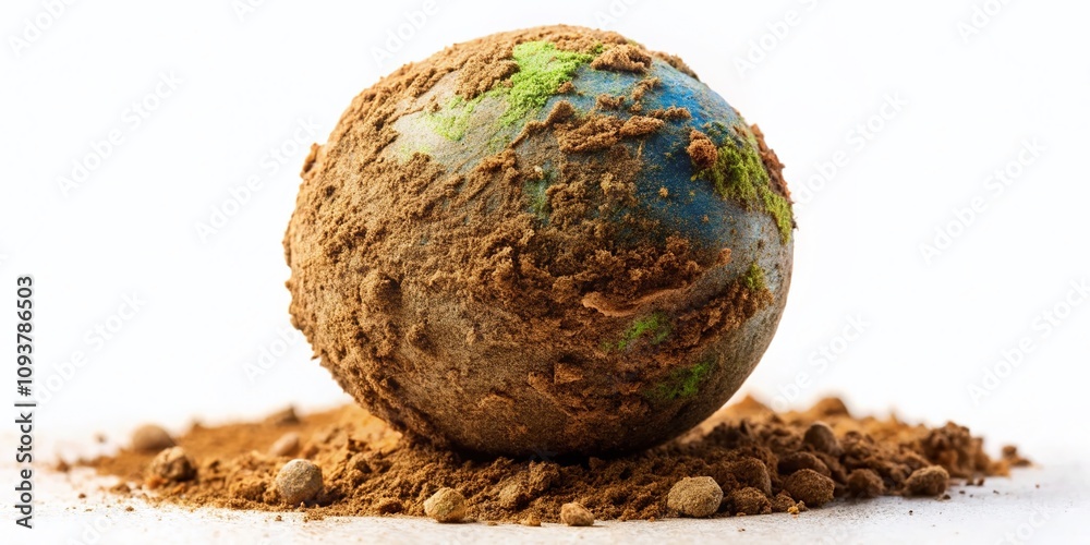 Wall mural A Unique Close-Up of a Dirt Solid Spherical Object Isolated on a Pure White Background, Perfect for Nature and Texture Photography, Ideal for Artistic and Educational Purposes