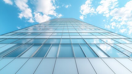 Modern skyscraper against a blue sky.